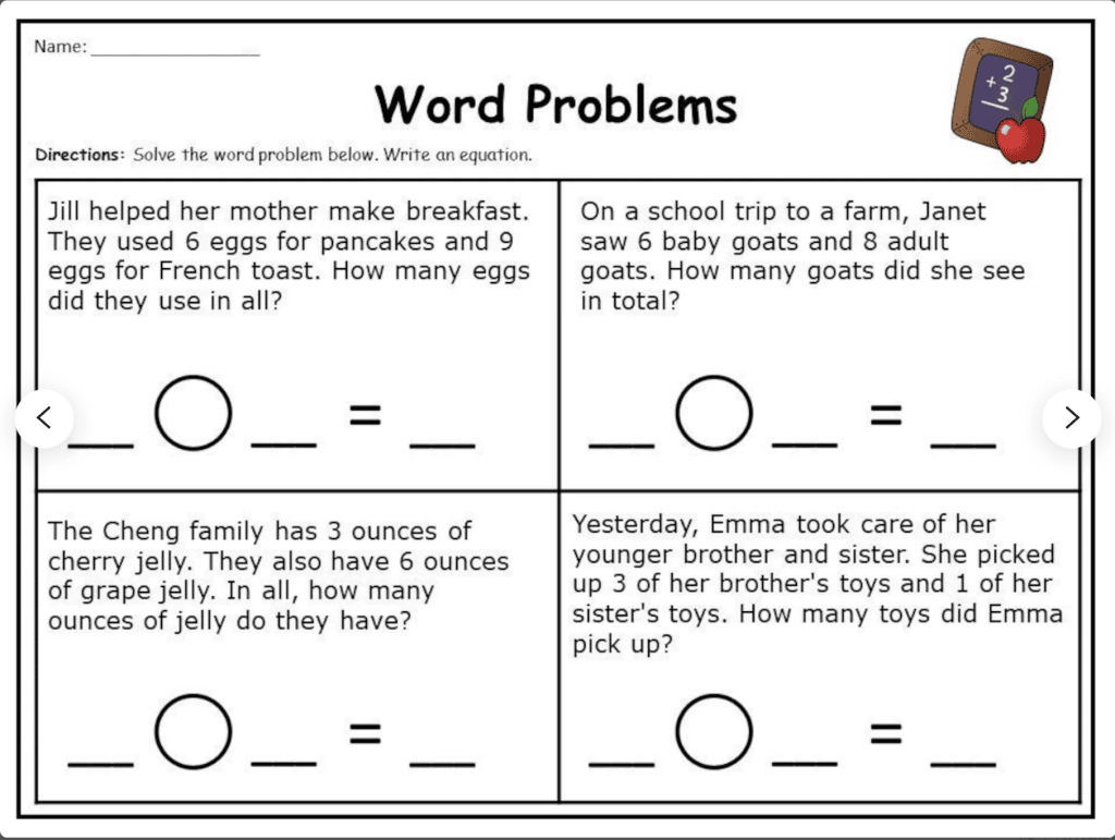 solving word problems grade 1