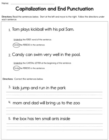 capitalization worksheets