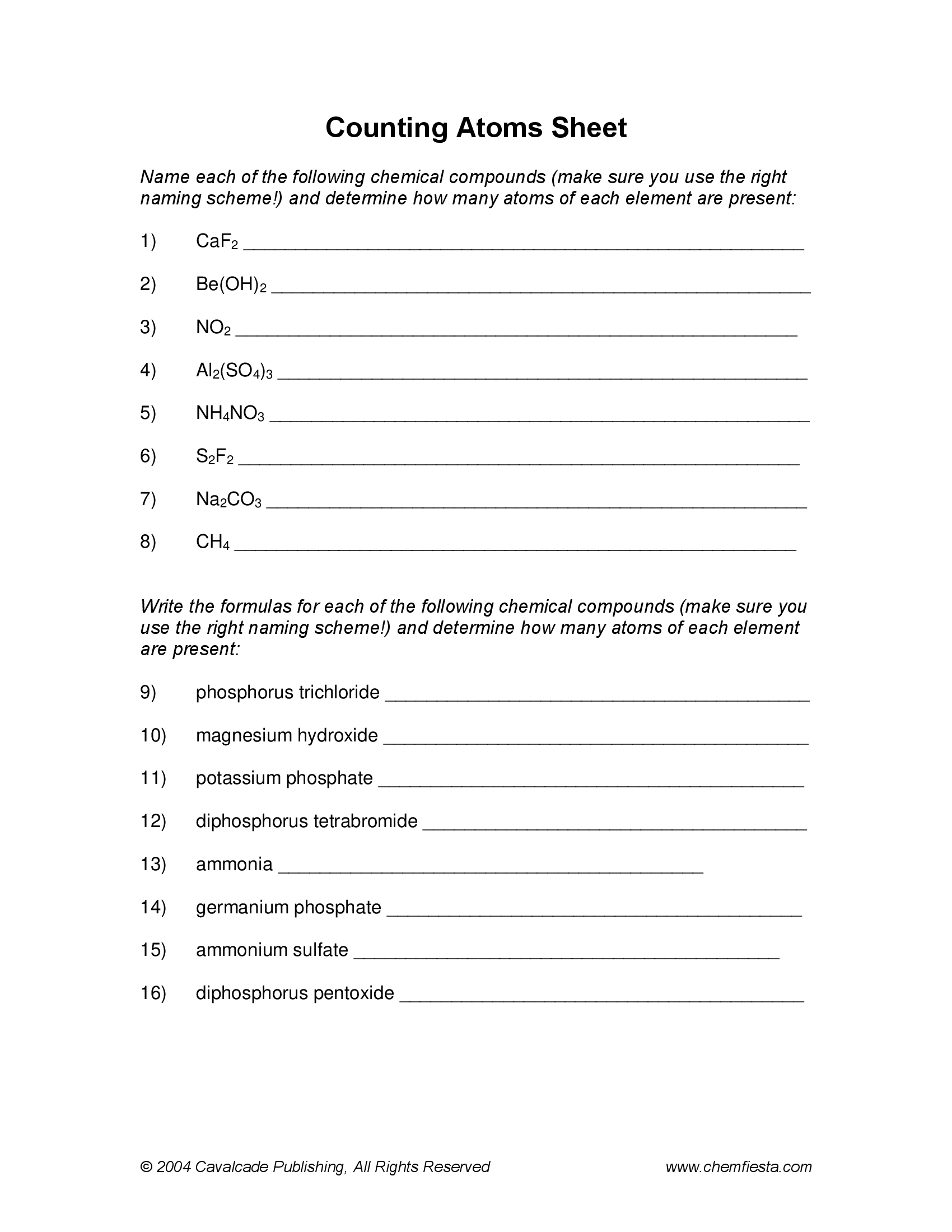 10 Best Counting Atoms Worksheets for Learning Atomic Structure The