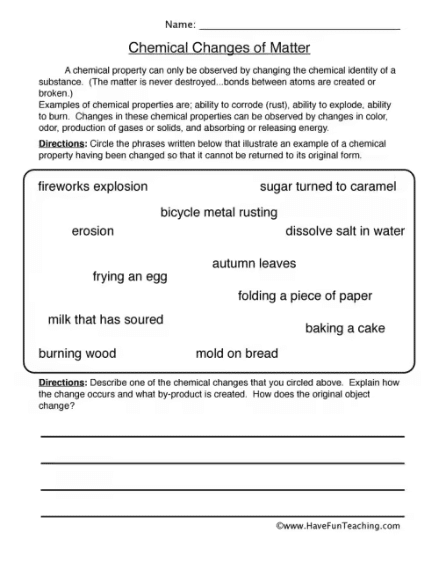 Types Of Chemical Reactions Worksheet