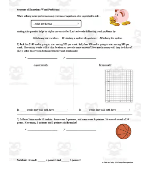 Systems of equations worksheets