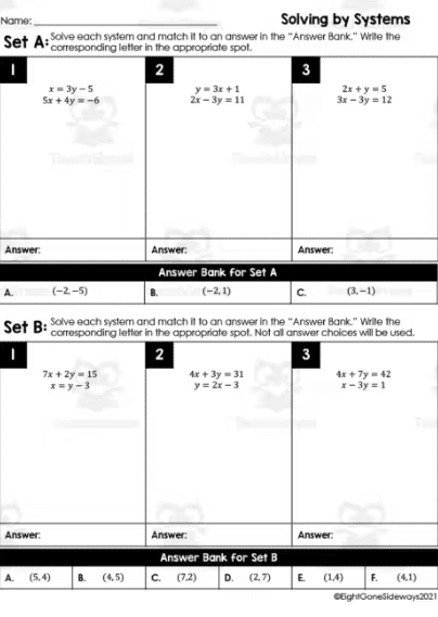 Systems of equations worksheets