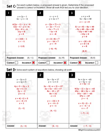 Systems of equations worksheets