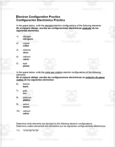 Electron Configuration Worksheet 