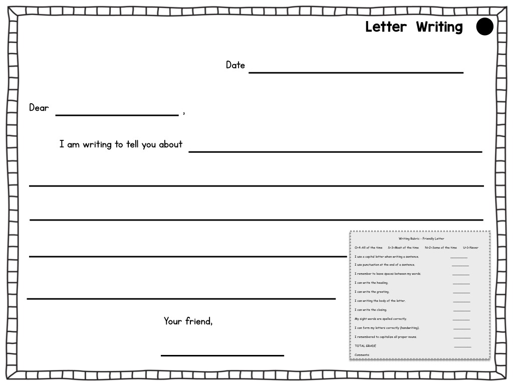 1st grade writing assignment rubric