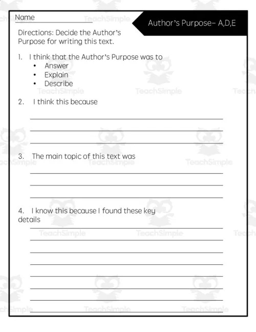 Teaching Author's Purpose, Answer, Describe, and Explain