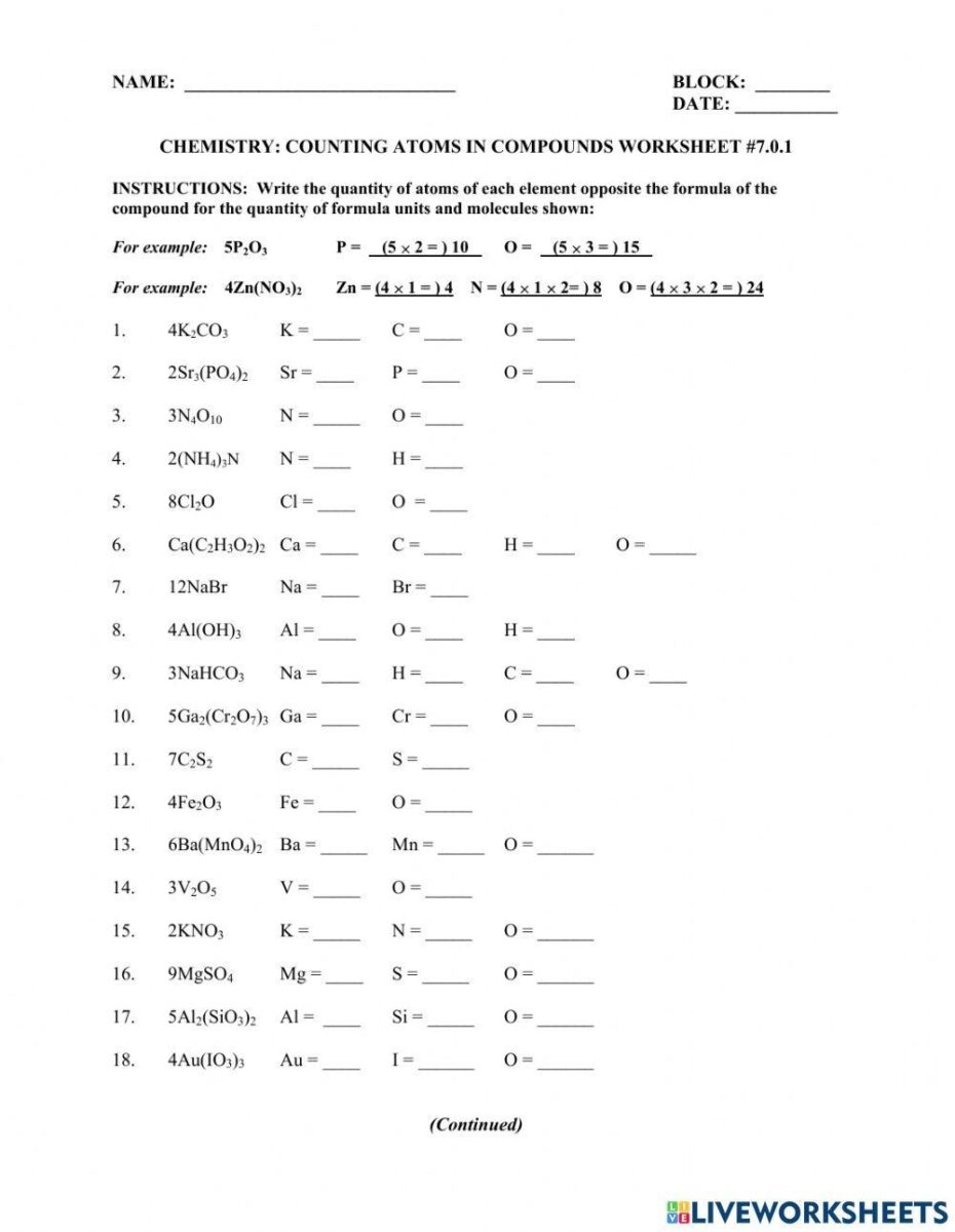 10 Best Counting Atoms Worksheets For Learning Atomic Structure - The ...