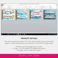 Owl behavior-chart pages in PowerPoint with product dimensions and file details.