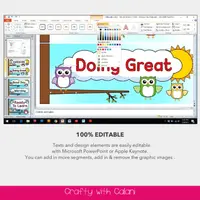 PowerPoint editing example showing the Doing Great owl behavior-chart card.