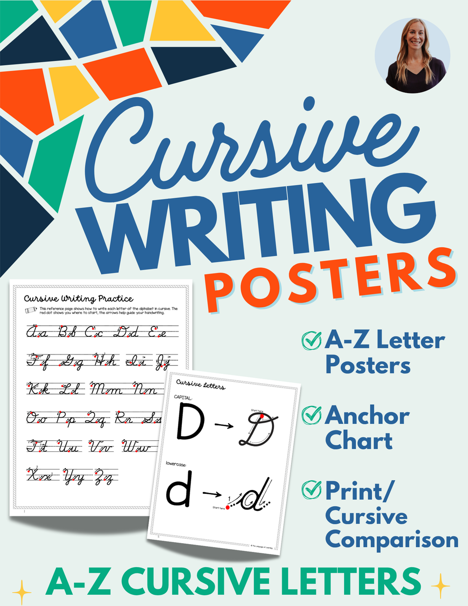 Cursive Writing Posters cover showing alphabet posters and a handwriting anchor chart.