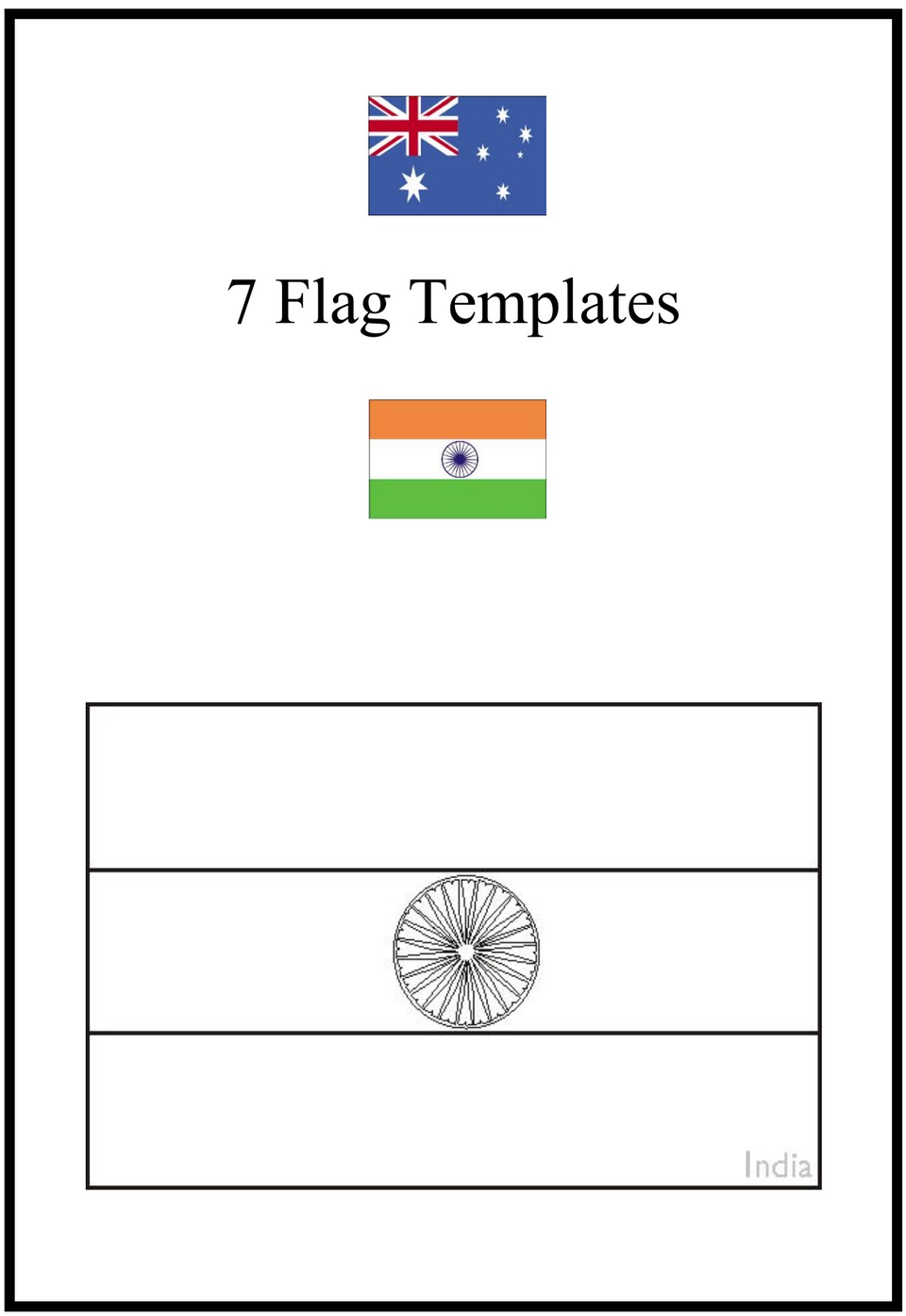 Seven Flag Templates cover with an uncolored India flag outline.