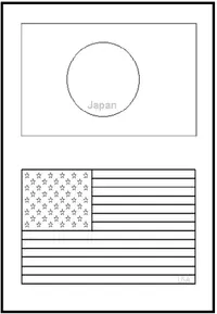 Uncolored flag templates labeled Japan and USA.