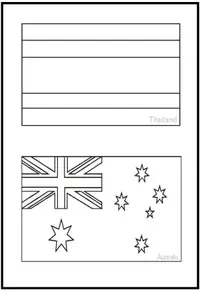 Uncolored flag templates labeled Thailand and Australia.