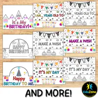 Birthday crowns with age blanks, candles and Make a Wish designs.