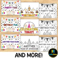Birthday crowns with Party Time, Birthday Fun and Another Year Older designs.