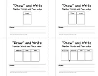 Draw and Write activity sheets with place-value boxes from ones through thousands.
